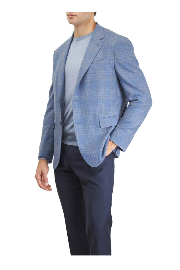 Zegna Light Blue & Gray Check Crossover Sportcoat - view 6