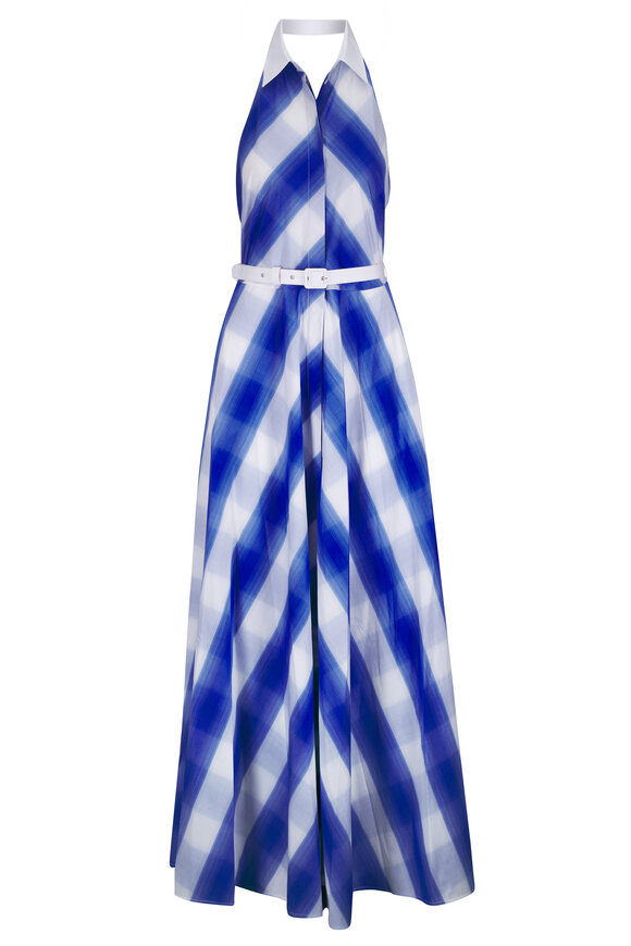 Sara Roka Eloise Blue & White Check Halter Dress