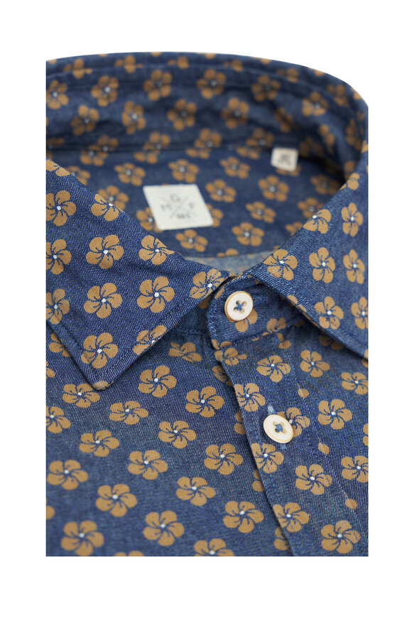 GMF - Denim Printed Floral Cotton Sport Shirt