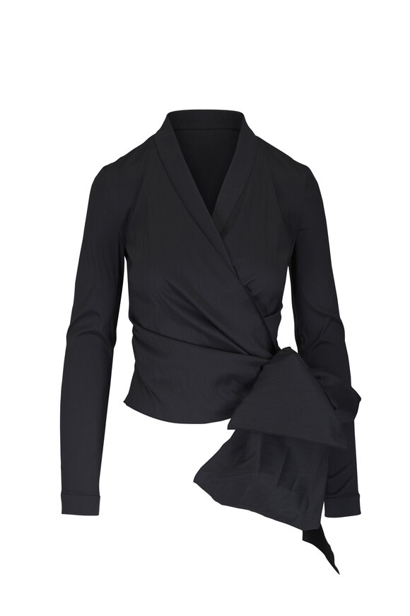 Talbot Runhof Black V-Neck Long Sleeve Wrap Top - view 1