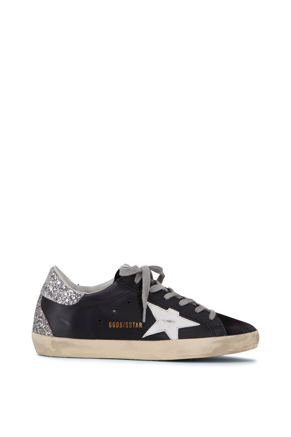 Golden Goose - Super-Star Black Leather Glitter Heel Sneaker