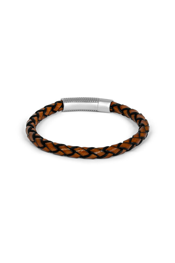 Tateossian - Charles Silver & Woven Leather Braceelt