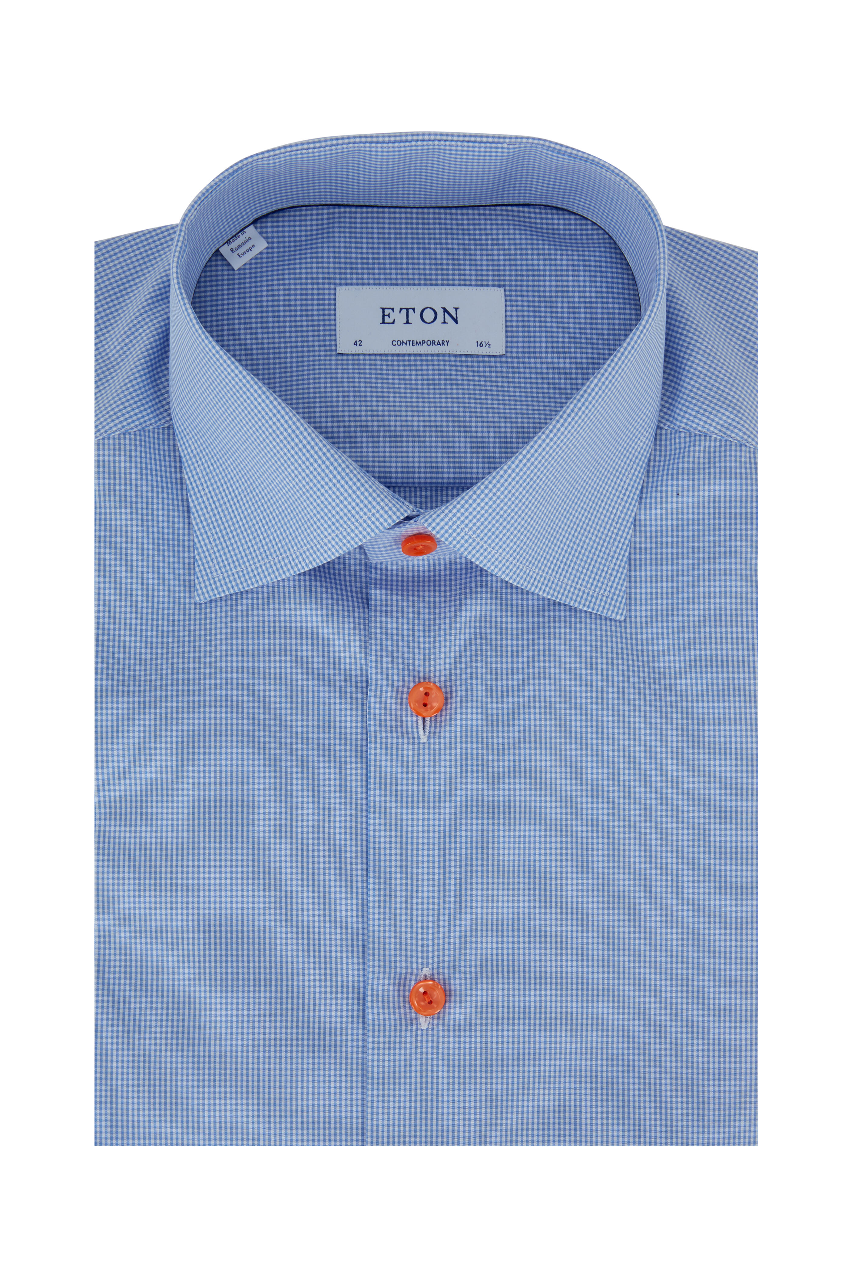 Eton - Light Blue Gingham Contemporary Fit Dress Shirt