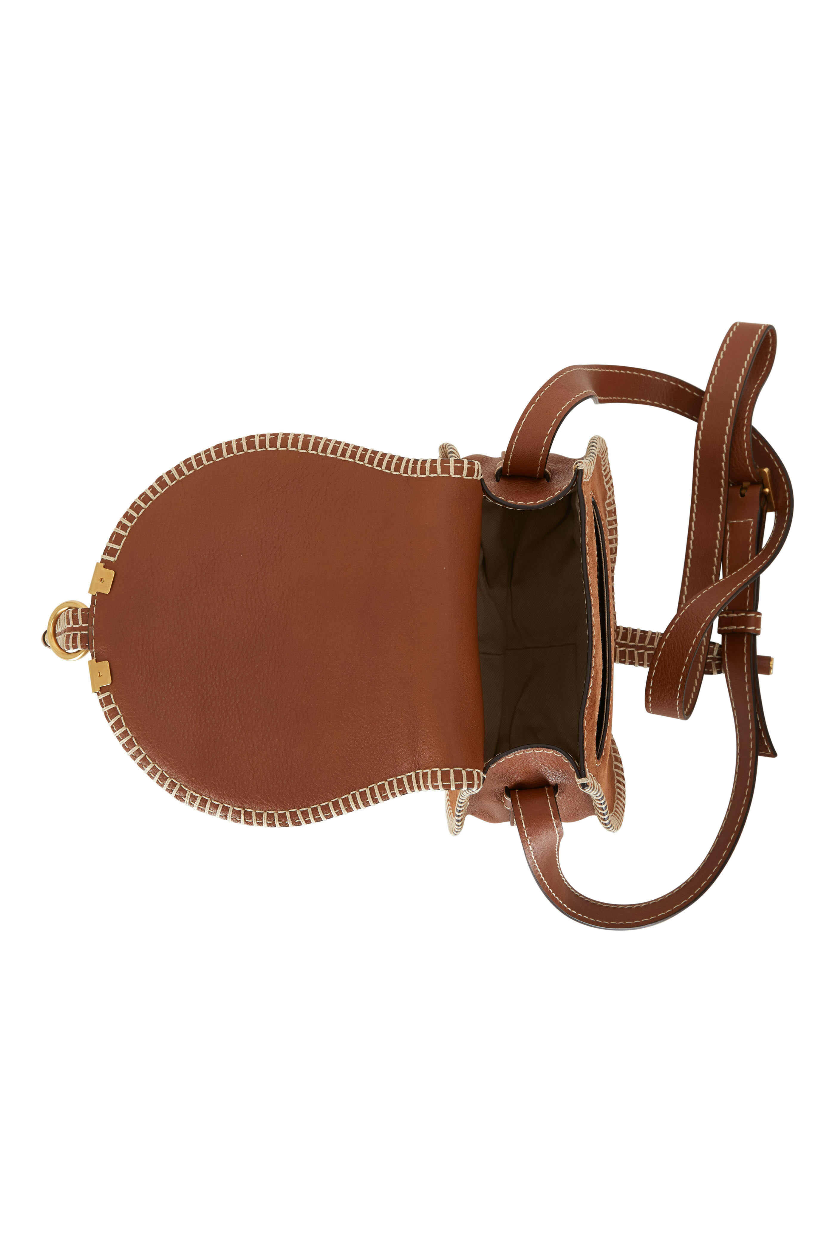 Chloé - Marcie Tan Suede Stitched Crossbody Bag