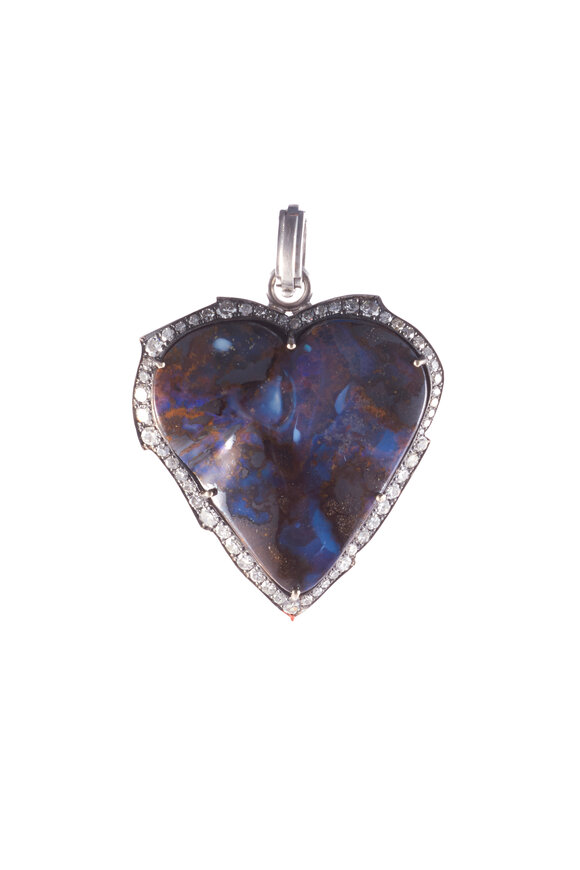 Sylva & Cie White Gold Opal & Diamond Heart Pendant