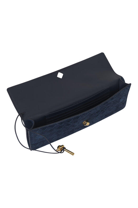 Bottega Veneta Andiamo Neptune Intrecciato Suede Clutch - view 5