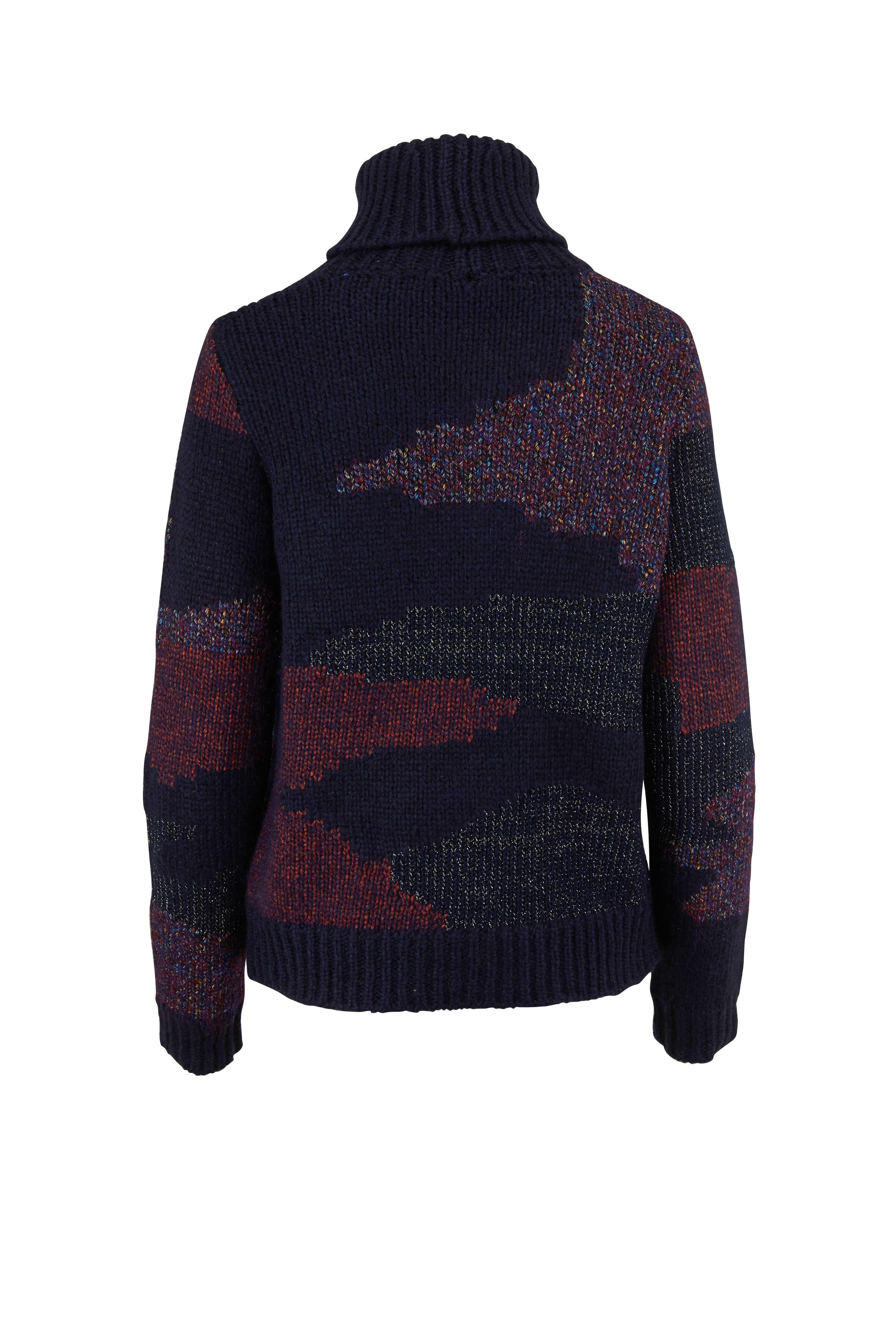 Veronica Beard - Naledi Navy Multi Intarsia Turtleneck Sweater