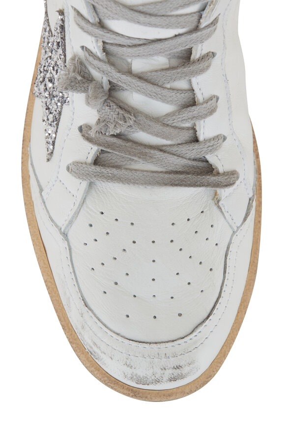 Golden Goose - Sky-Star White Leather & Glitter High-Top Sneaker