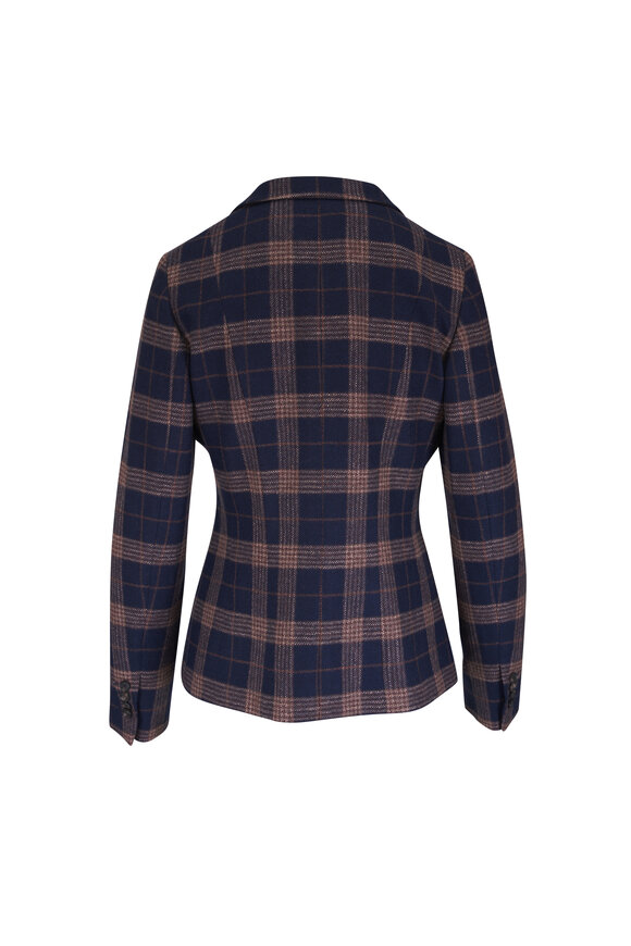 Kiton Blue & Tan Plaid Wool & Silk Jacket - view 4