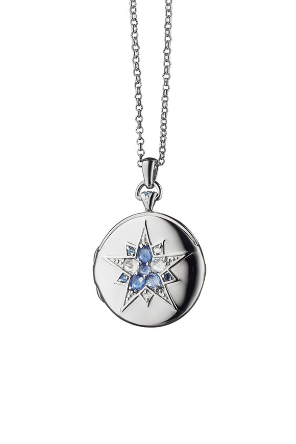 Monica Rich Kosann - Silver Sapphire Burst Locket Necklace