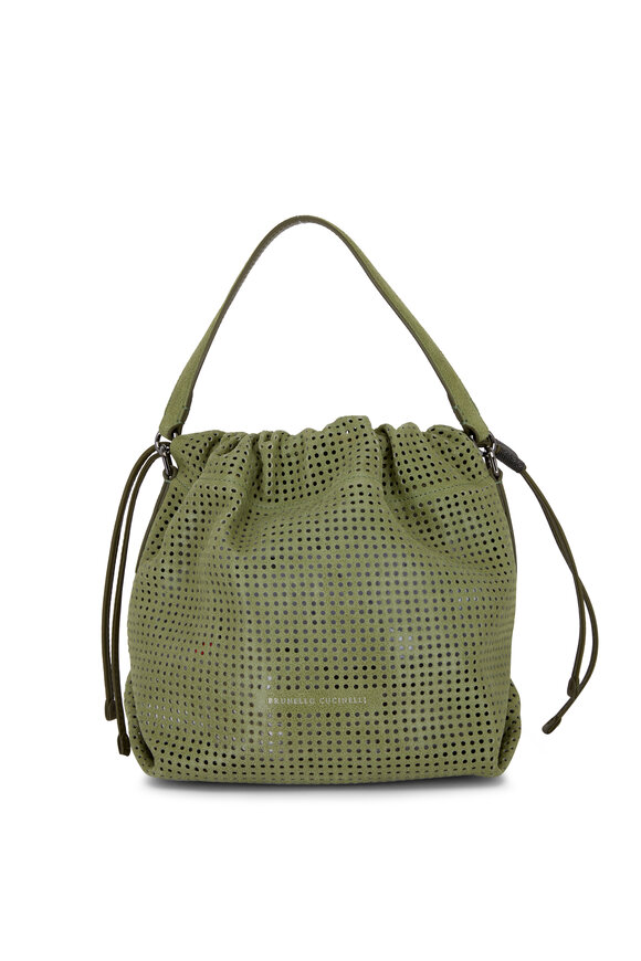 Brunello Cucinelli - Bamboo Perforated Suede Bucket Bag