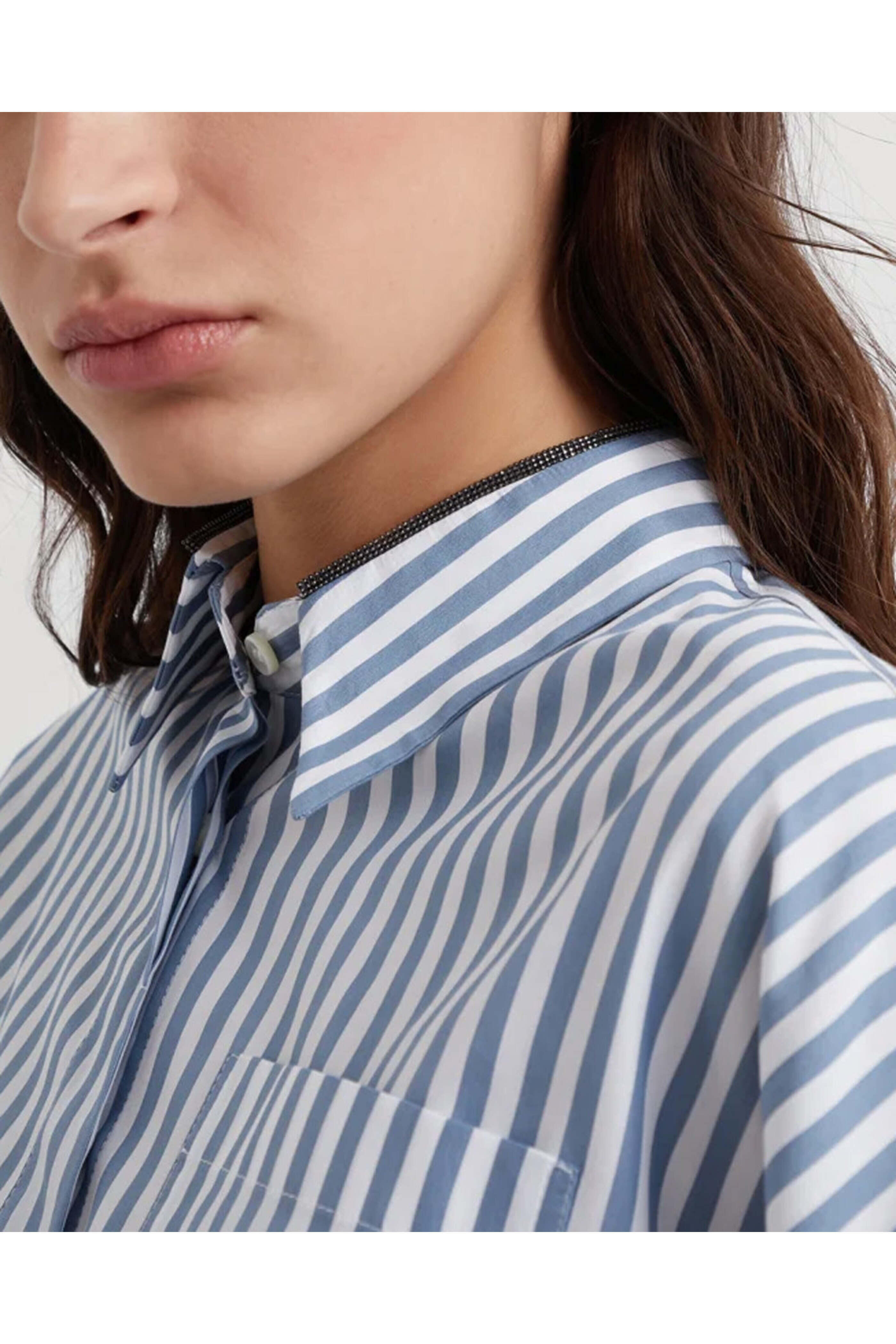 Brunello Cucinelli - Light Blue and White Stripe Silk Blouse