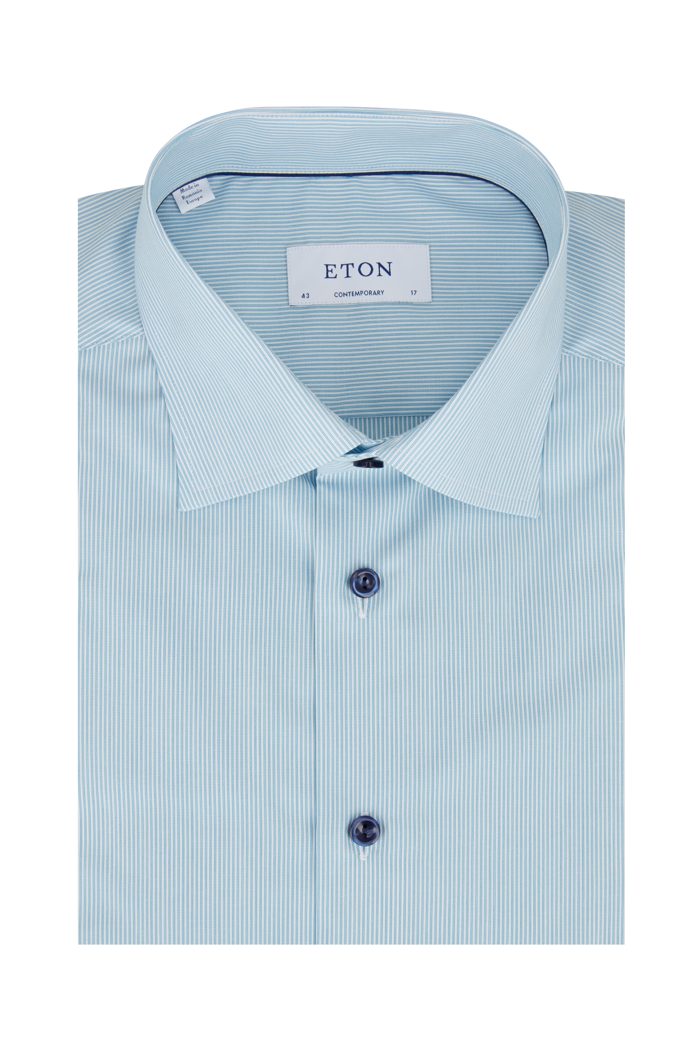 Eton - Teal Striped Contemporary Fit Dress Shirt