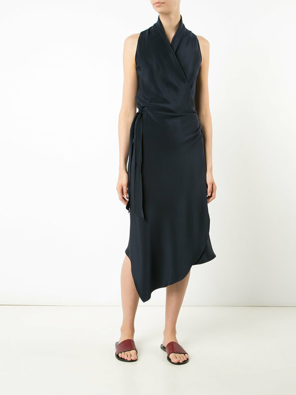 Peter Cohen - Victor Navy Blue Satin Silk Wrap Dress