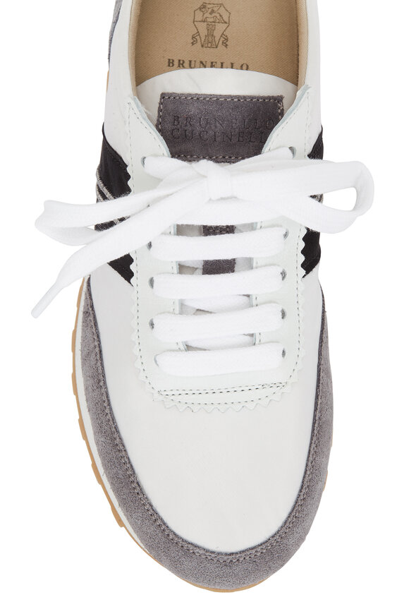 Brunello Cucinelli - White Nylon Monili & Grosgrain Ribbon Trim Sneaker
