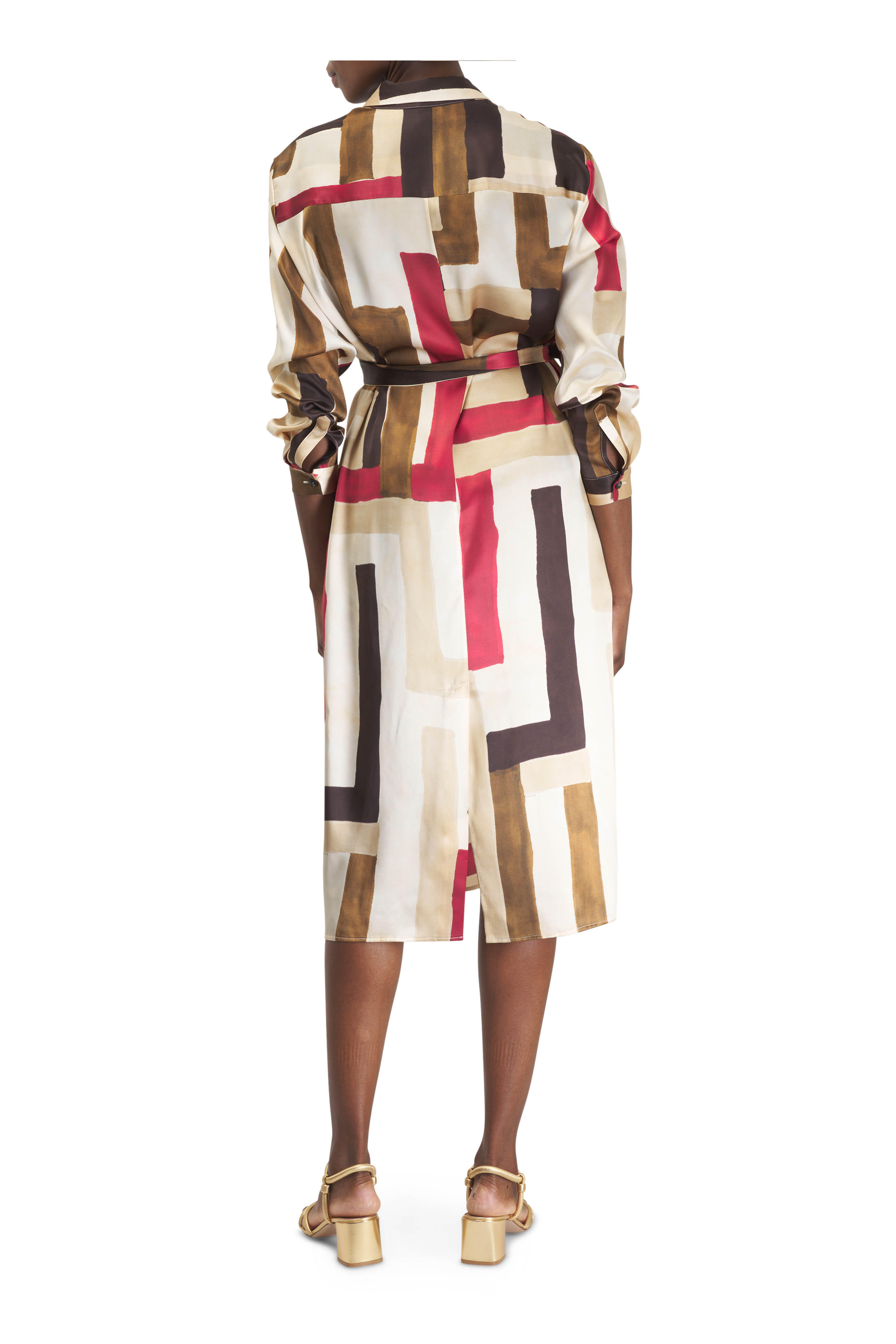 Kiton - Cherry & Chocolate Geometric Print Silk Dress