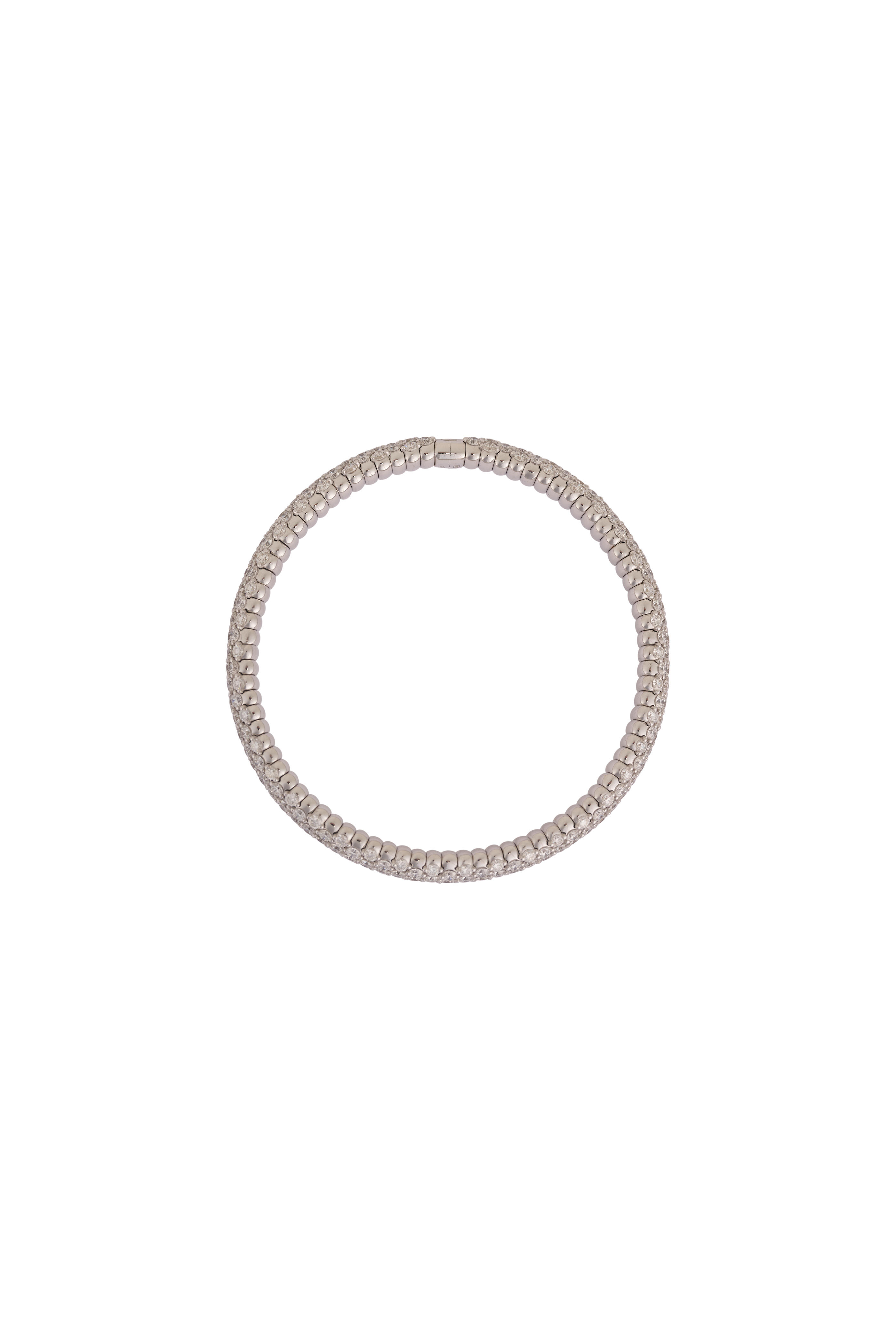 ZYDO - 18k White Gold Diamond Domed Stretch Bracelet