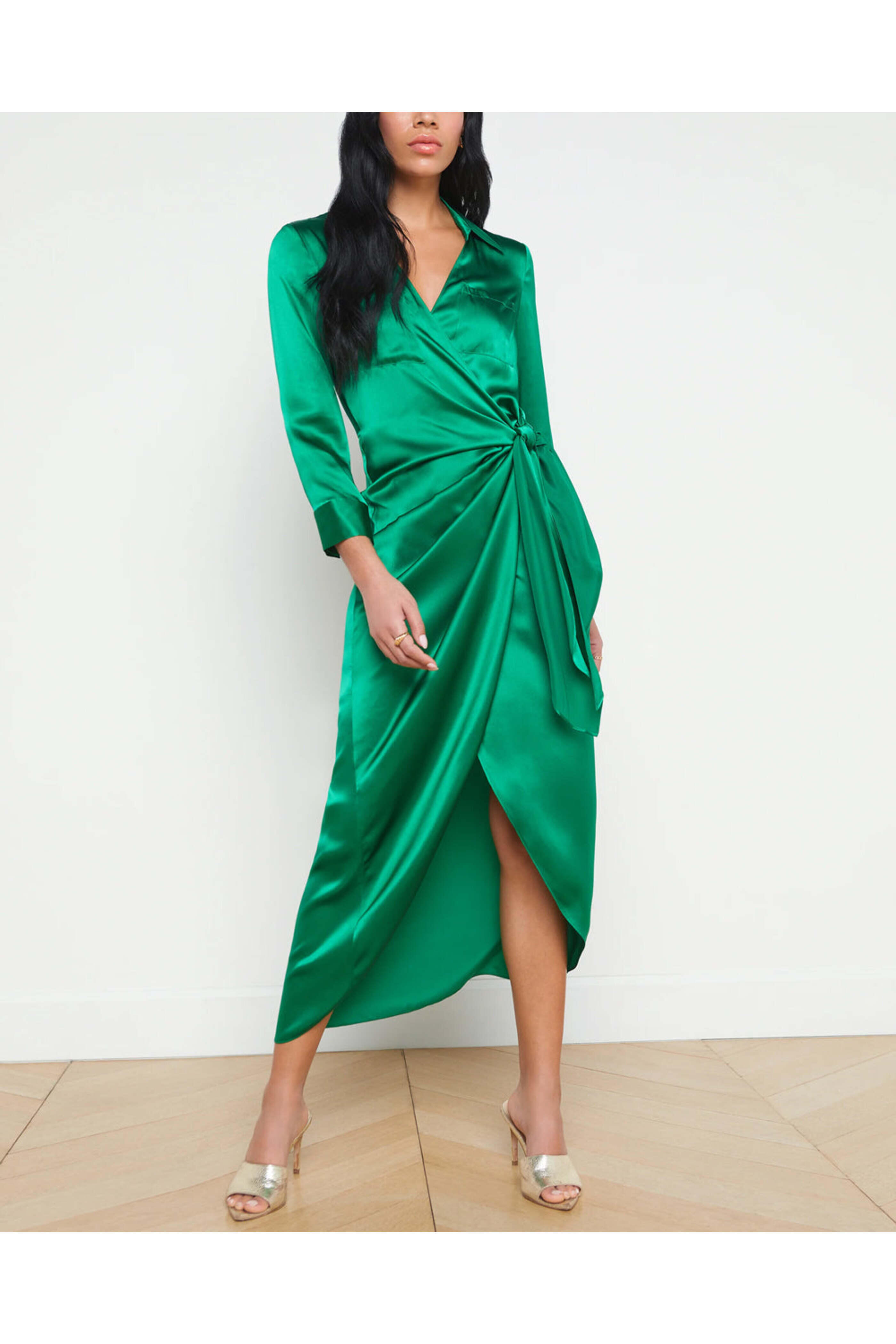 L'Agence - Sea Green Kadi Wrap Dress