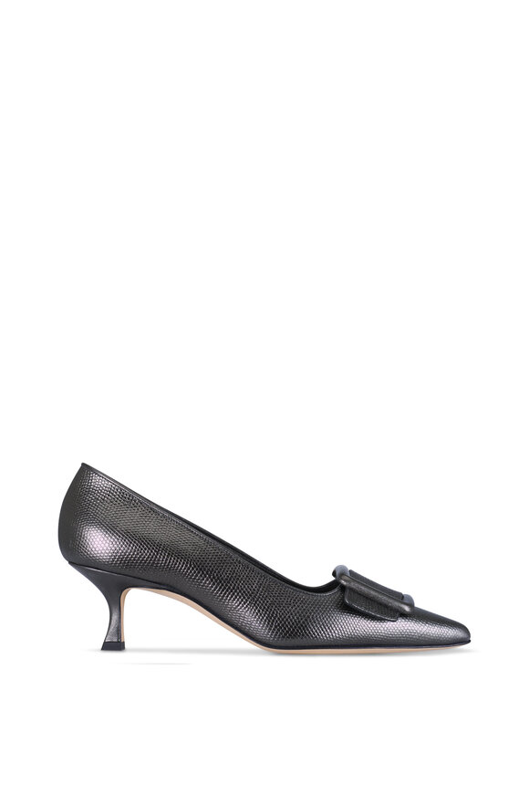 Manolo Blahnik Maysale Graphite Embossed Leather Pump, 50mm - view 3