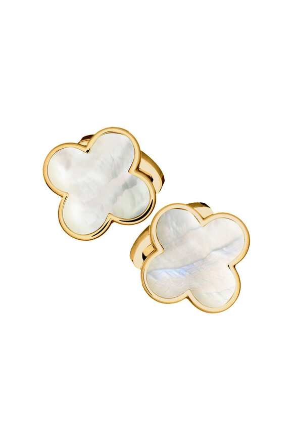 Jan Leslie 18k Yellow Gold Mother of Pearl Clover Cufflinks