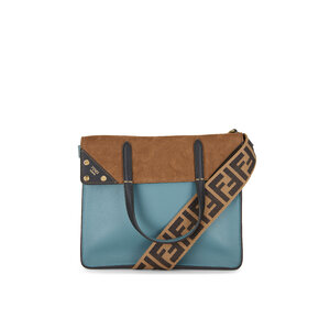 Fendi - Blue Leather & Brown Suede Guitar Strap Flip Bag