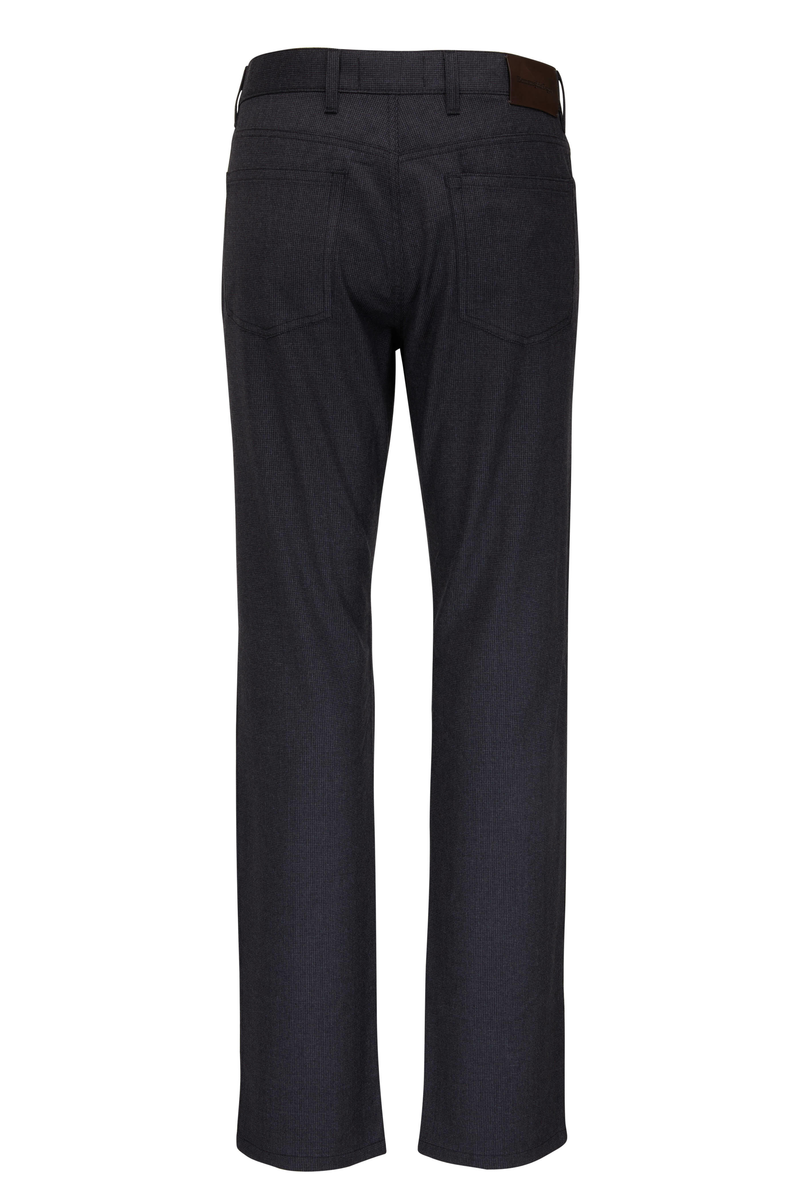 Zegna - Charcoal Mini Check Wool Five Pocket Pant