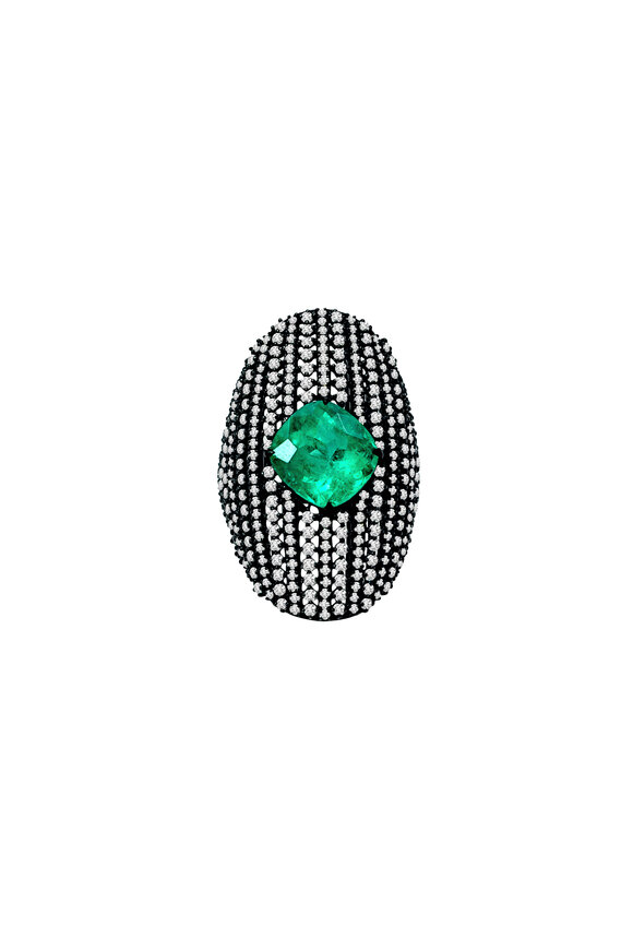 Sutra - Blackened Gold Emerald & Diamond Ring