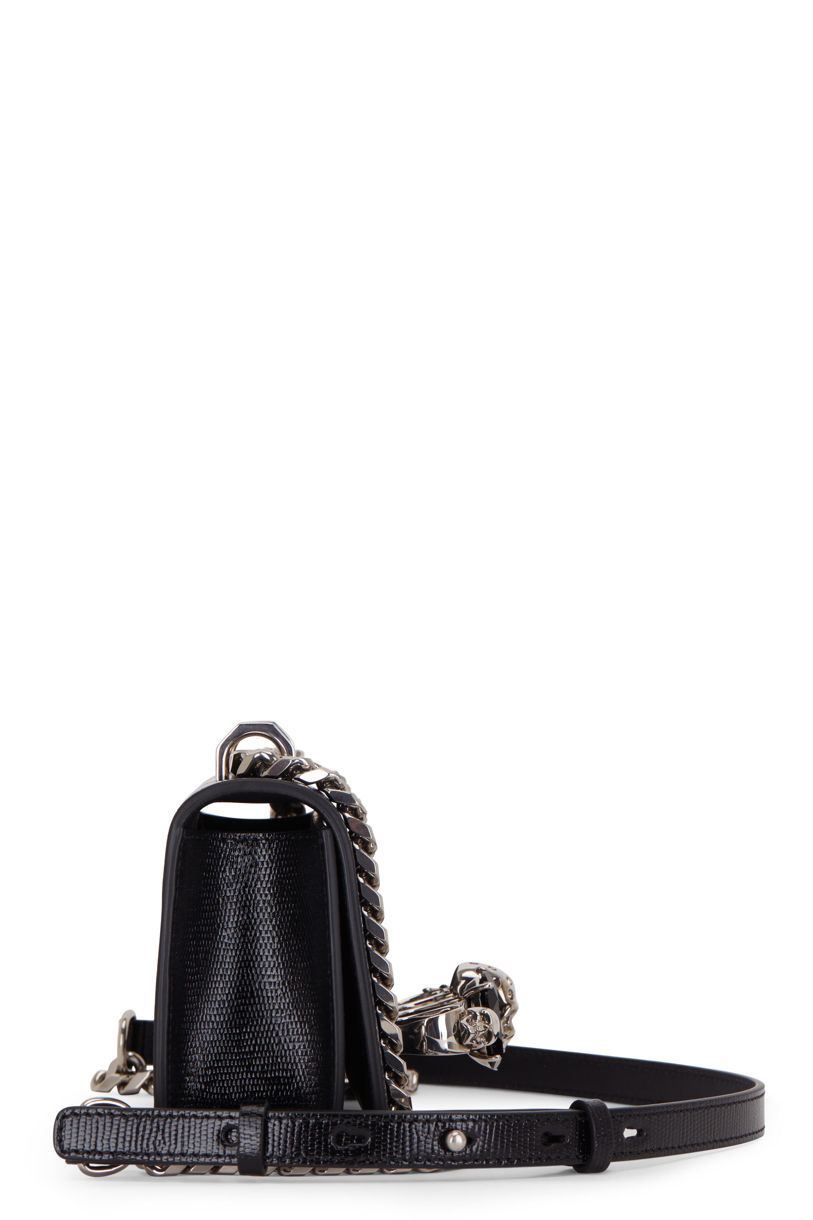 Alexander McQueen - Black Lizard Embossed Leather Knuckle Mini Bag
