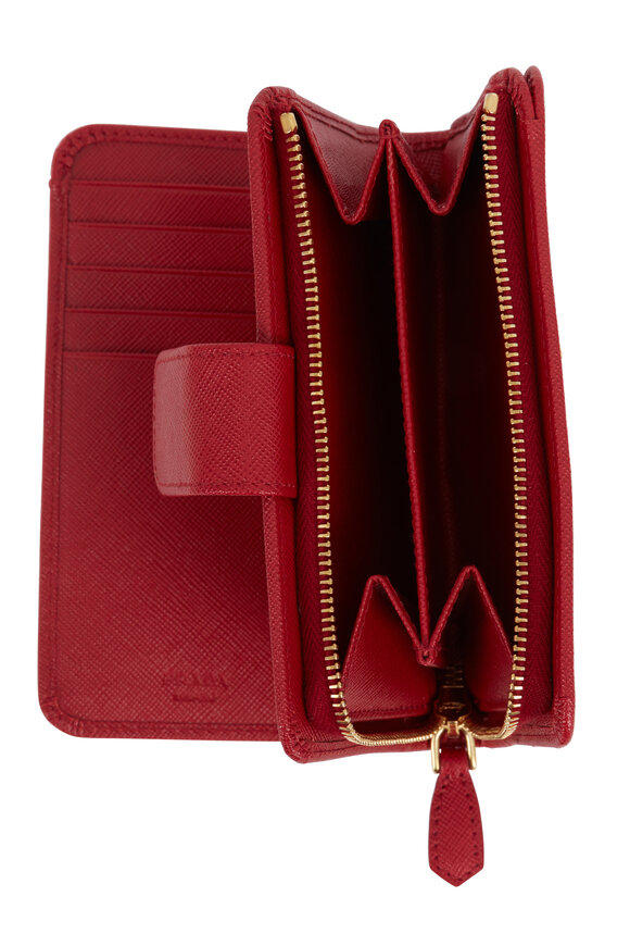 Prada - Red Saffiano Bi-Fold Tab Wallet 
