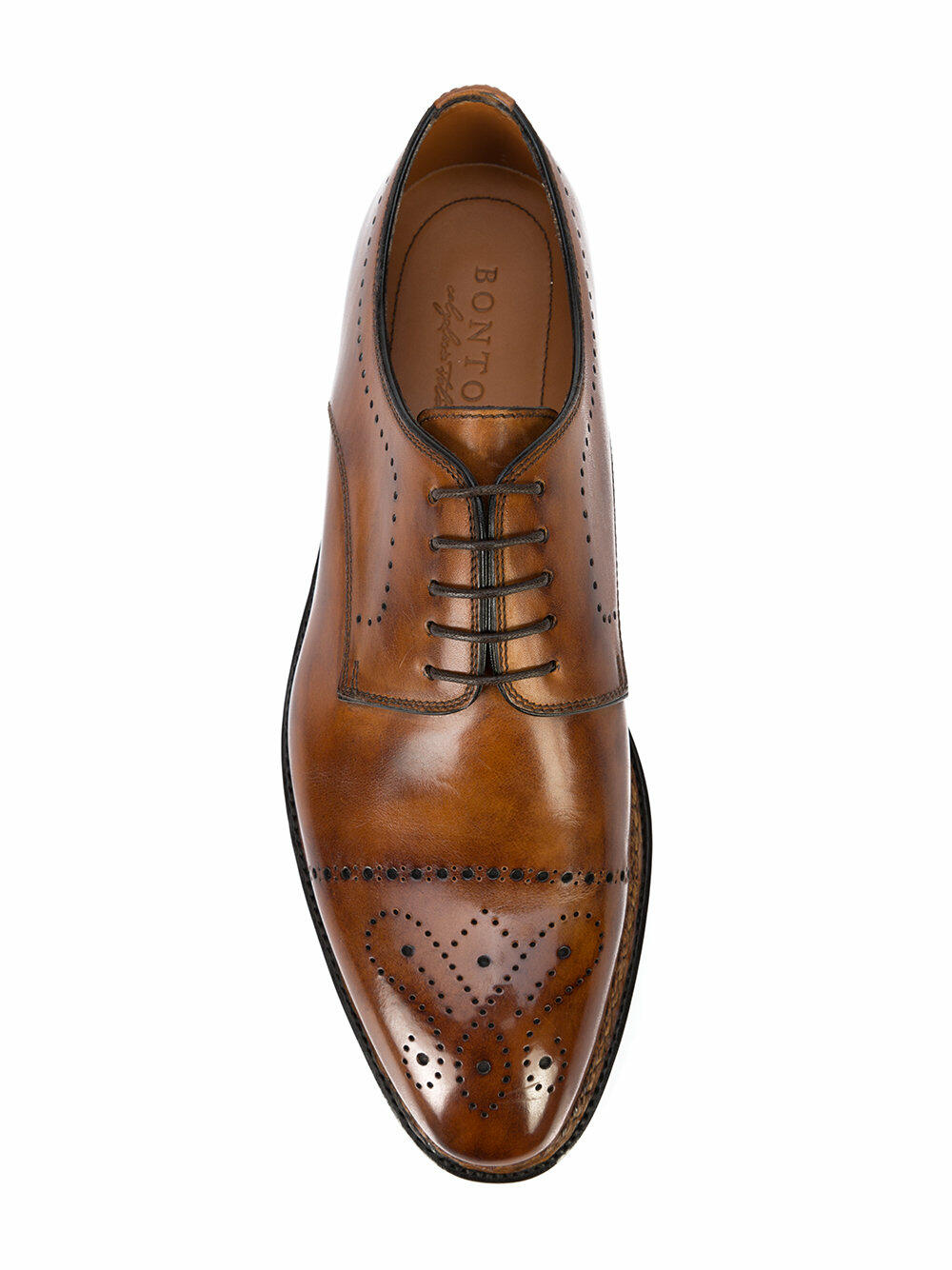 Bontoni - Cognac Leather Medallion Toe Derby Shoe