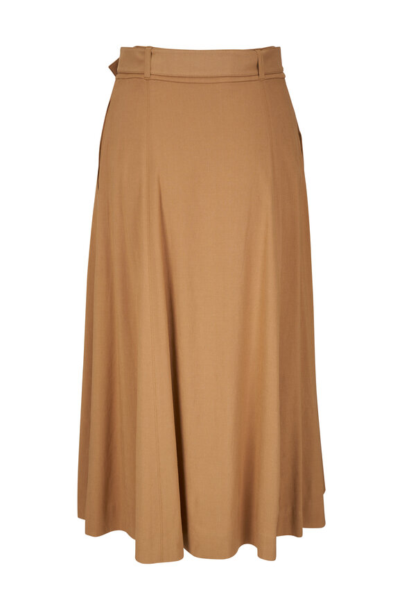 Veronica Beard - Arwen Desert Khaki Stretch Linen Midi Skirt 