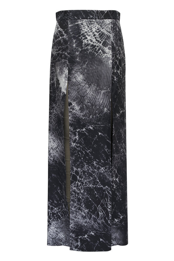 McQueen Black Silk Twill Smashed Glass Skirt