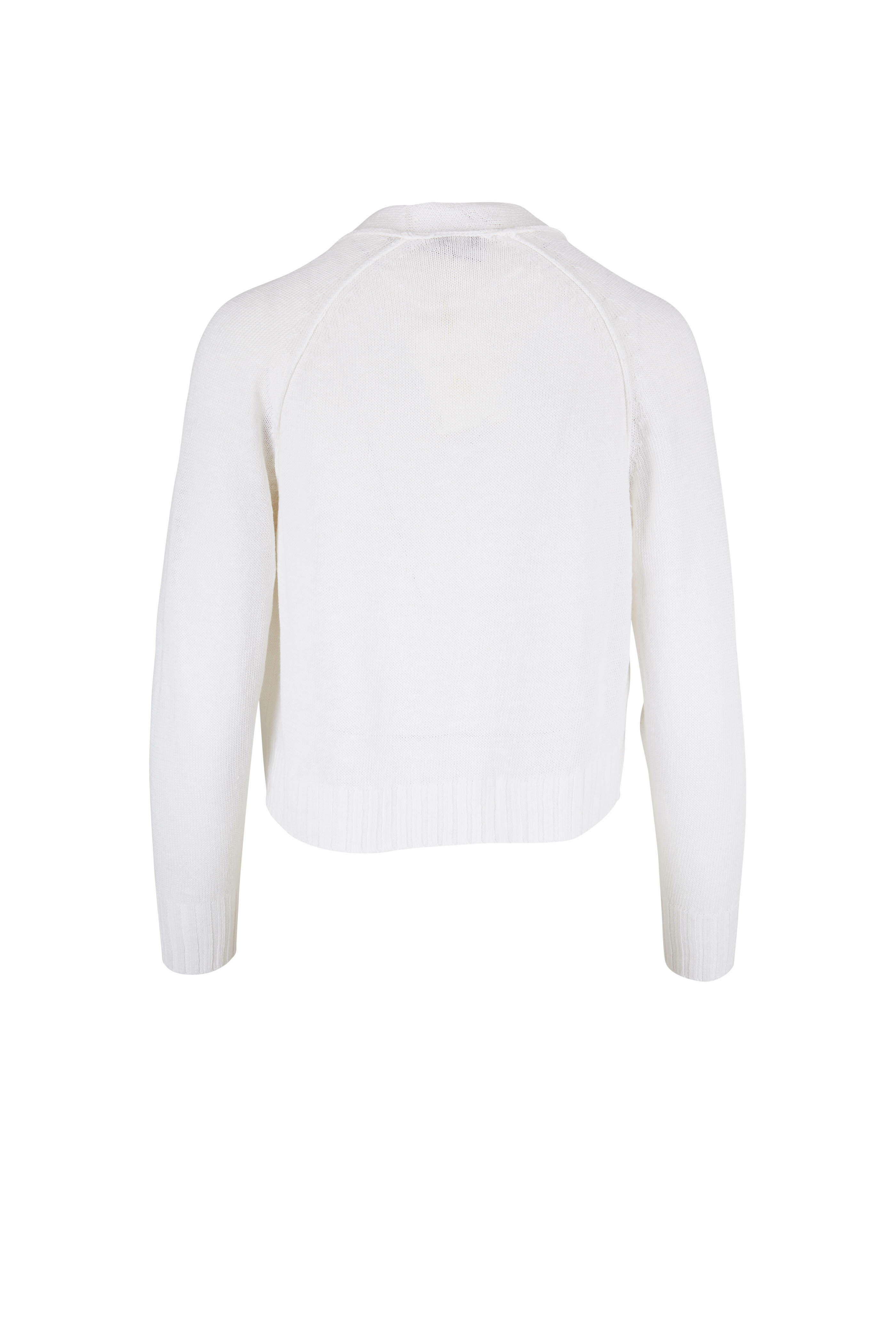 Kinross - White Linen Button Front Crop Cardigan