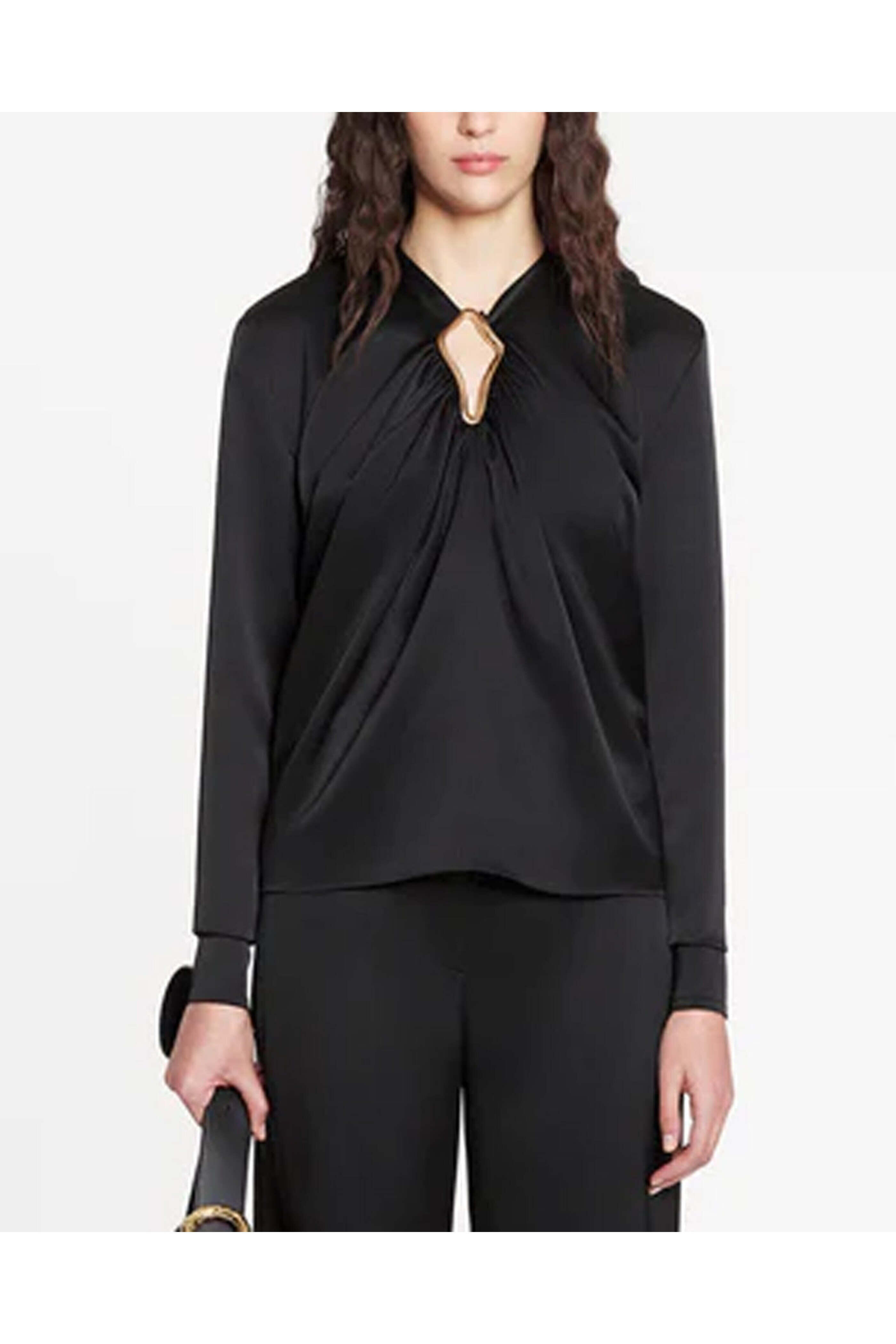 Lanvin - Black Long Sleeve Keyhole Draped Blouse