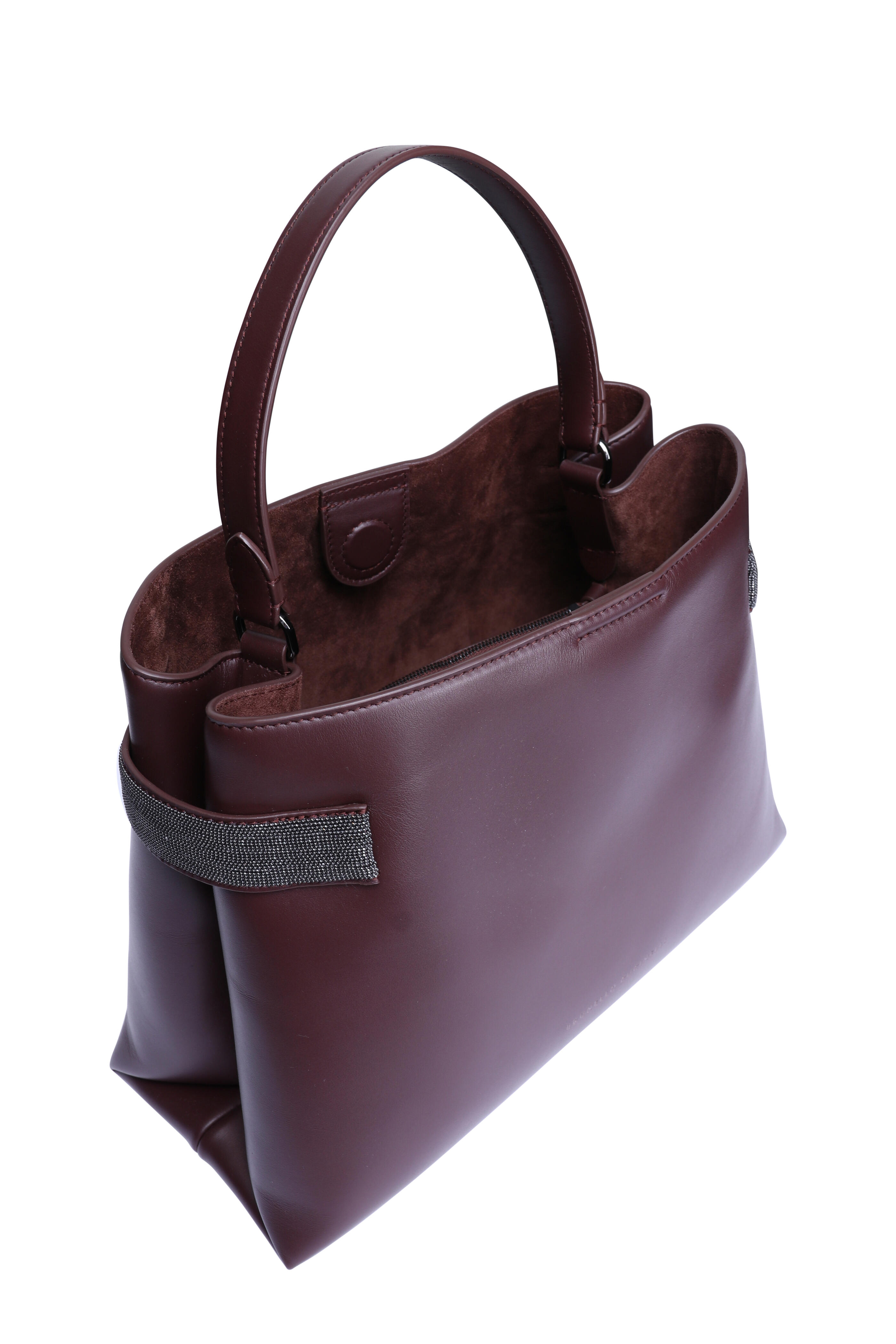 Brunello Cucinelli - Medium Essence Burgundy Leather Top Handle Bag