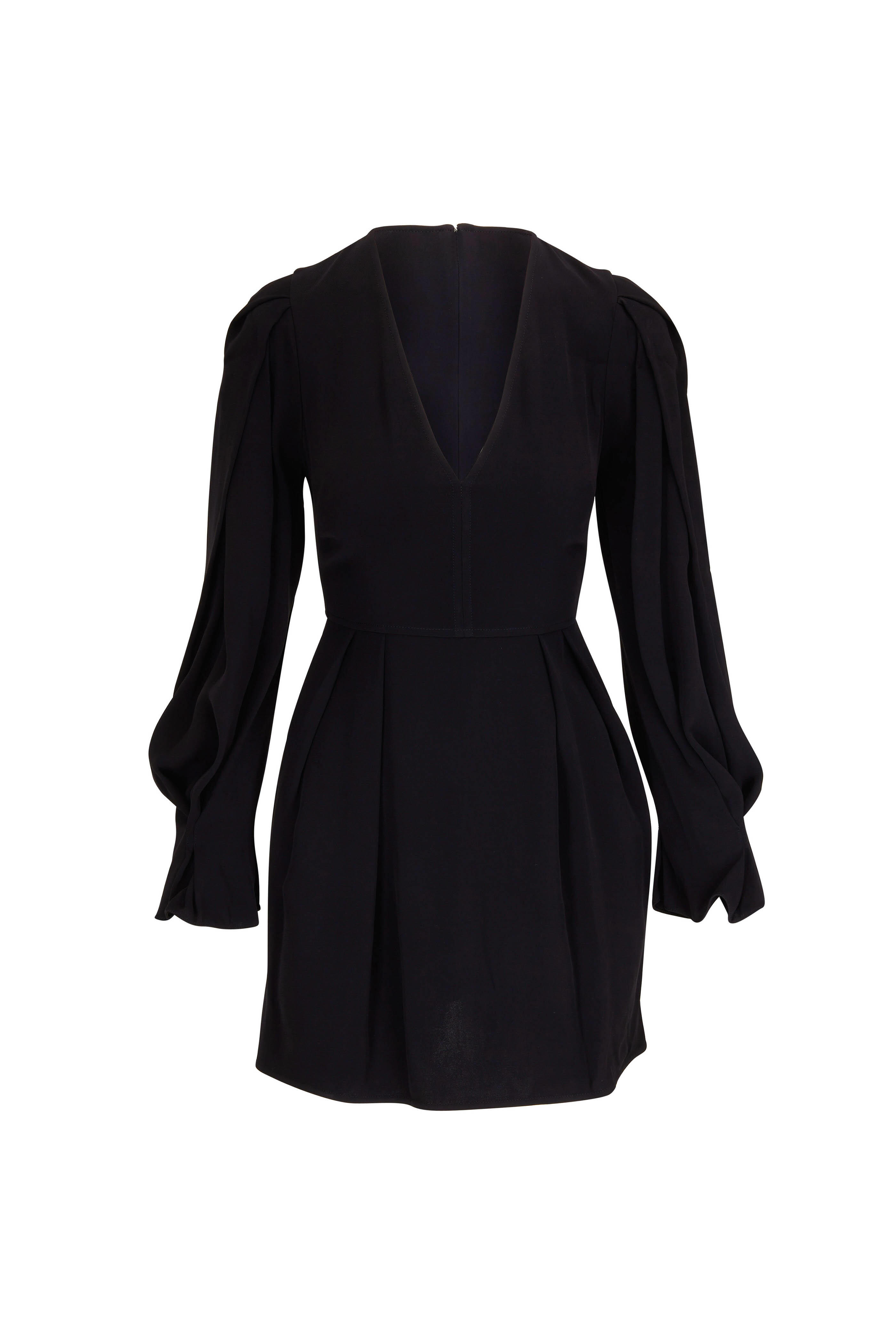 Victoria Beckham - Black Deep Gathered Sleeve Mini Dress