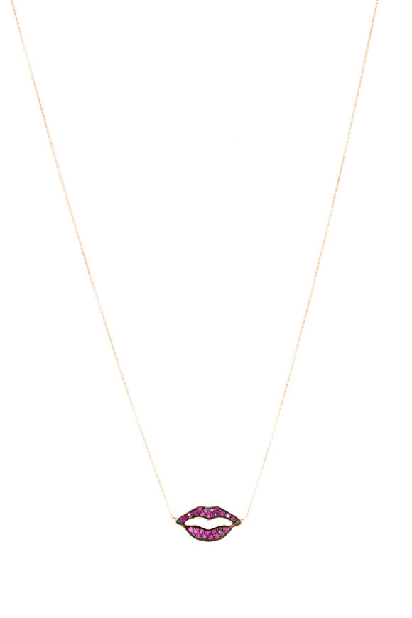 Tulah Jem - Rose Gold Red Ruby Lips Necklace