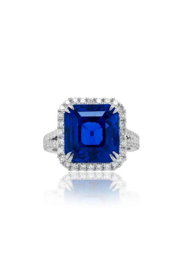 Diana M Jewels Platinum Sapphire & Diamond Halo Split Shank Ring - view 1