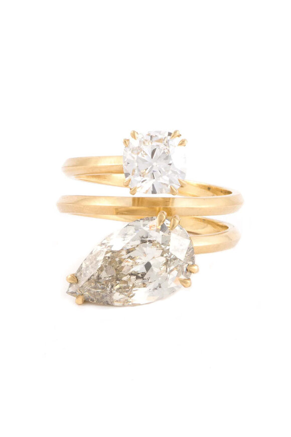 Sylva & Cie Pear and Cushion Diamond Moi & Toi Ring