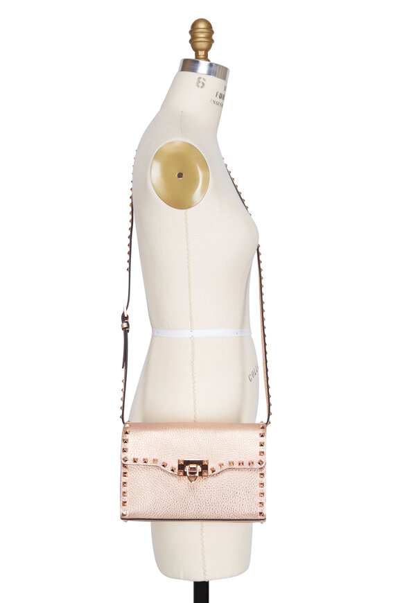 Valentino Garavani - Rockstud Rose Gold Pebbled Leather Shoulder Bag