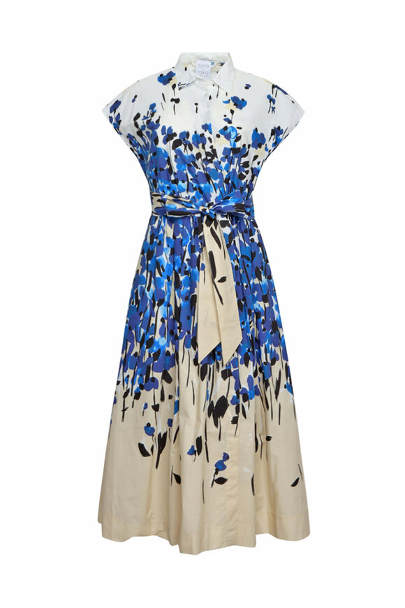 Sara Roka - Elodie Blue Watercolor Button Down Dress