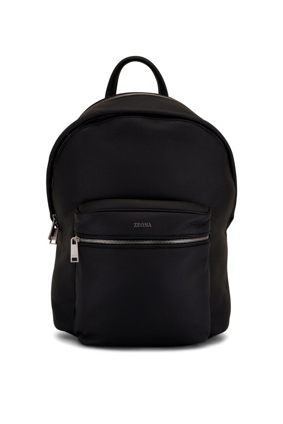 Zegna - Black Leather Deerskin Backpack