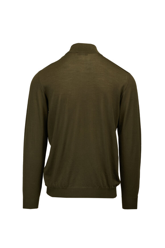 Fedeli Olive 140's Wool Quarter Zip Pullover - view 2