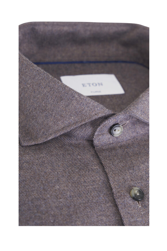 Eton Dark Brown Cotton Flannel Dress Shirt - view 3