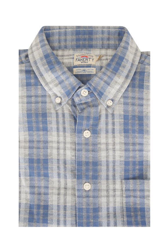 Faherty Brand Coastline Horizon Blue Plaid Knit Sport Shirt - view 1