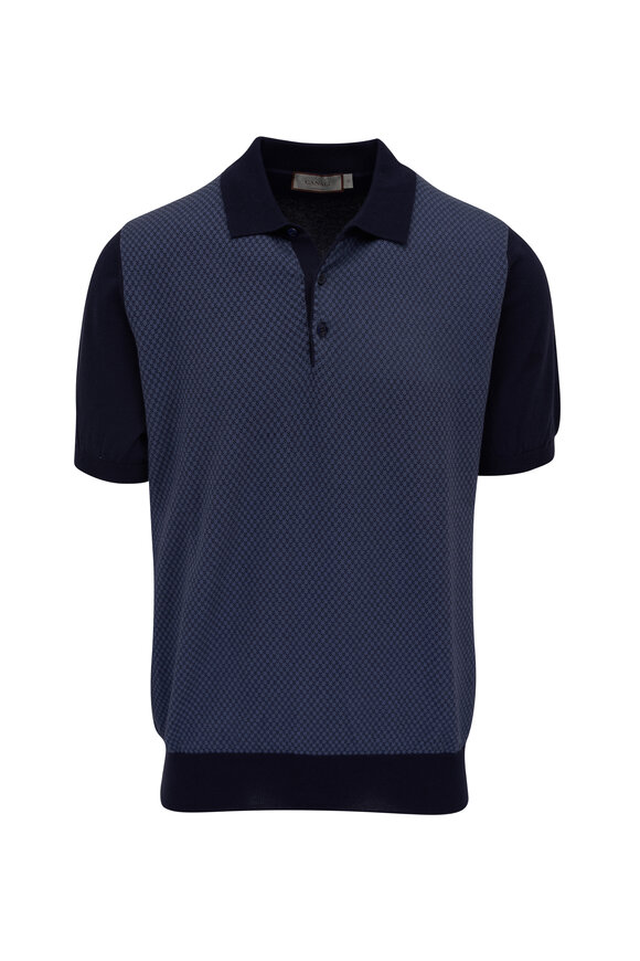 Canali - Blue & Navy Micro Print Cotton Polo