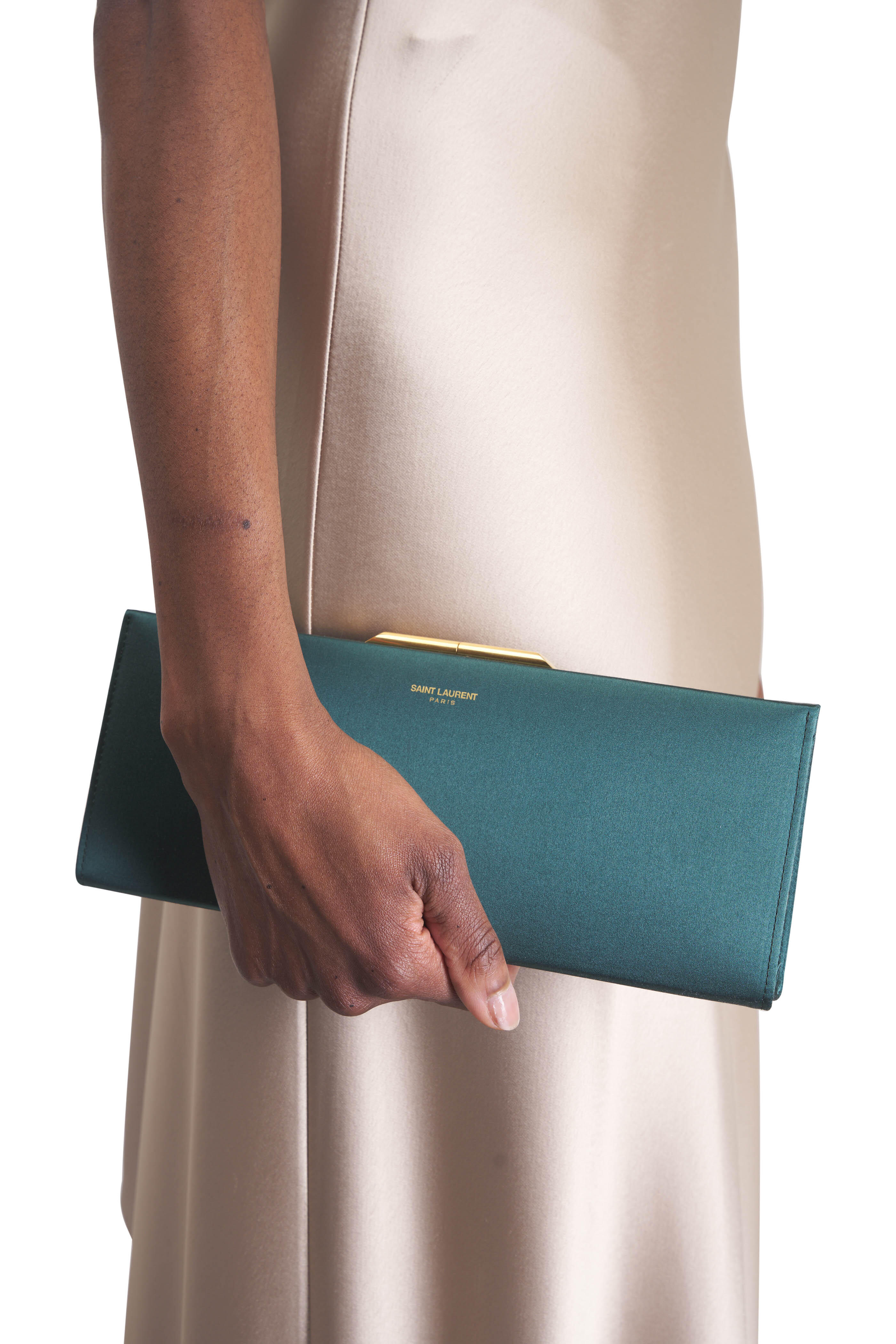 Saint Laurent - Small Midnight Verde Scuro Satin Clutch
