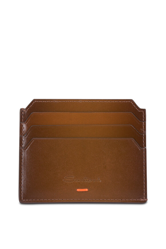 Santoni Light Brown Leather Card Case - view 1