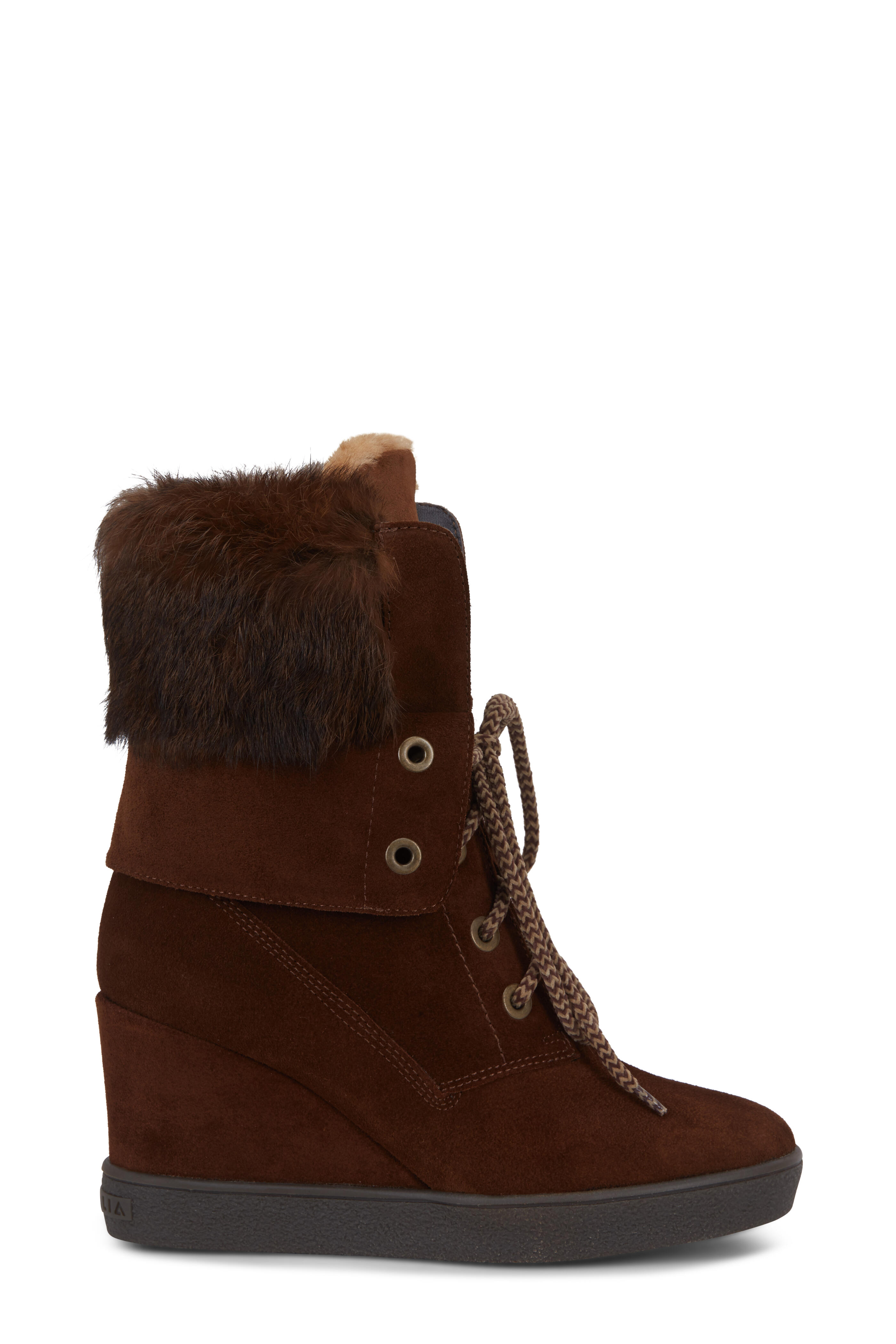 Aquatalia Cordelia Chestnut Shearling Fur Trim Boot 65mm