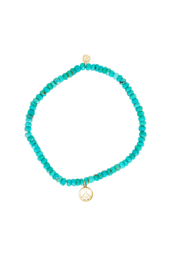 Sydney Evan Turquoise Beaded Peace Sign Charm Bracelet